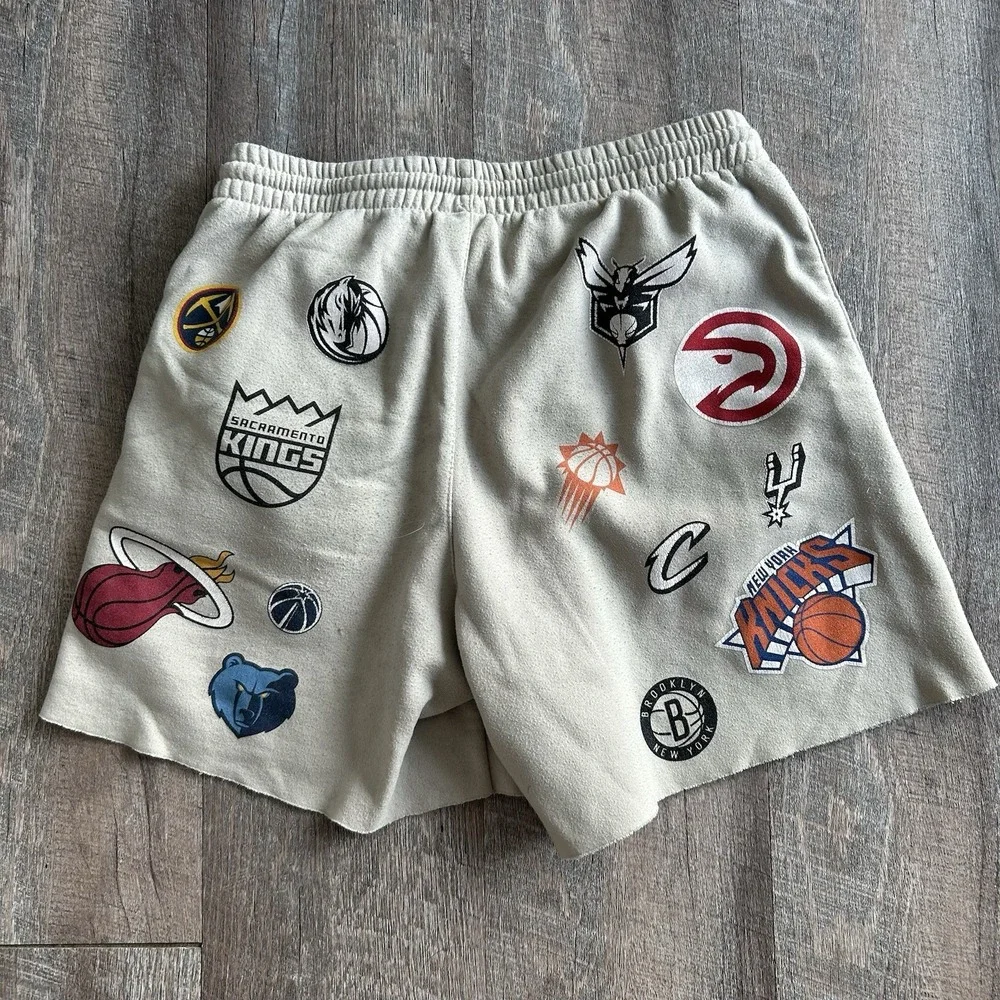Ultra Game NBA All 30 Team Logos Sweat Shorts Men's S Raw Hem Fleece